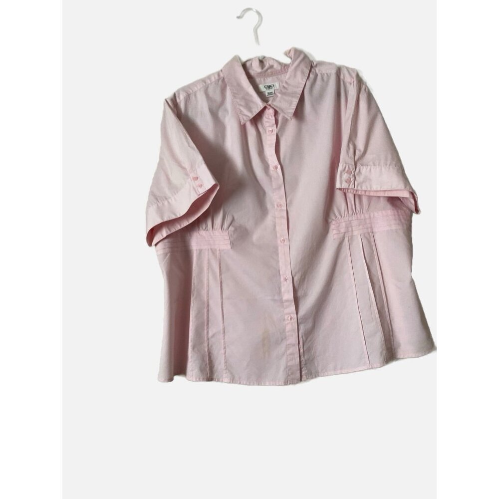 Cato Women Pink Collared Button Up Short Sleeve Blouse Size 22/24W. New.
